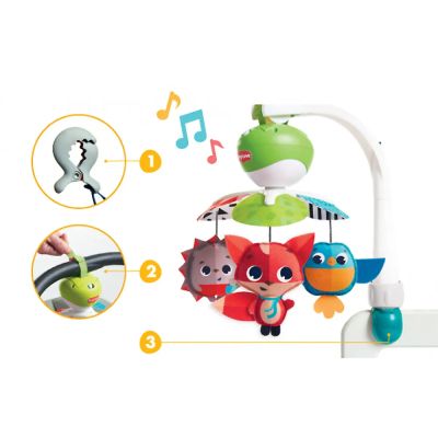 3 в 1 Музикална въртележка TINY LOVE Take-Along Mobile Meadow Days за поставяне на бебешко легълце, детска количка и кошница за кола, 0м+